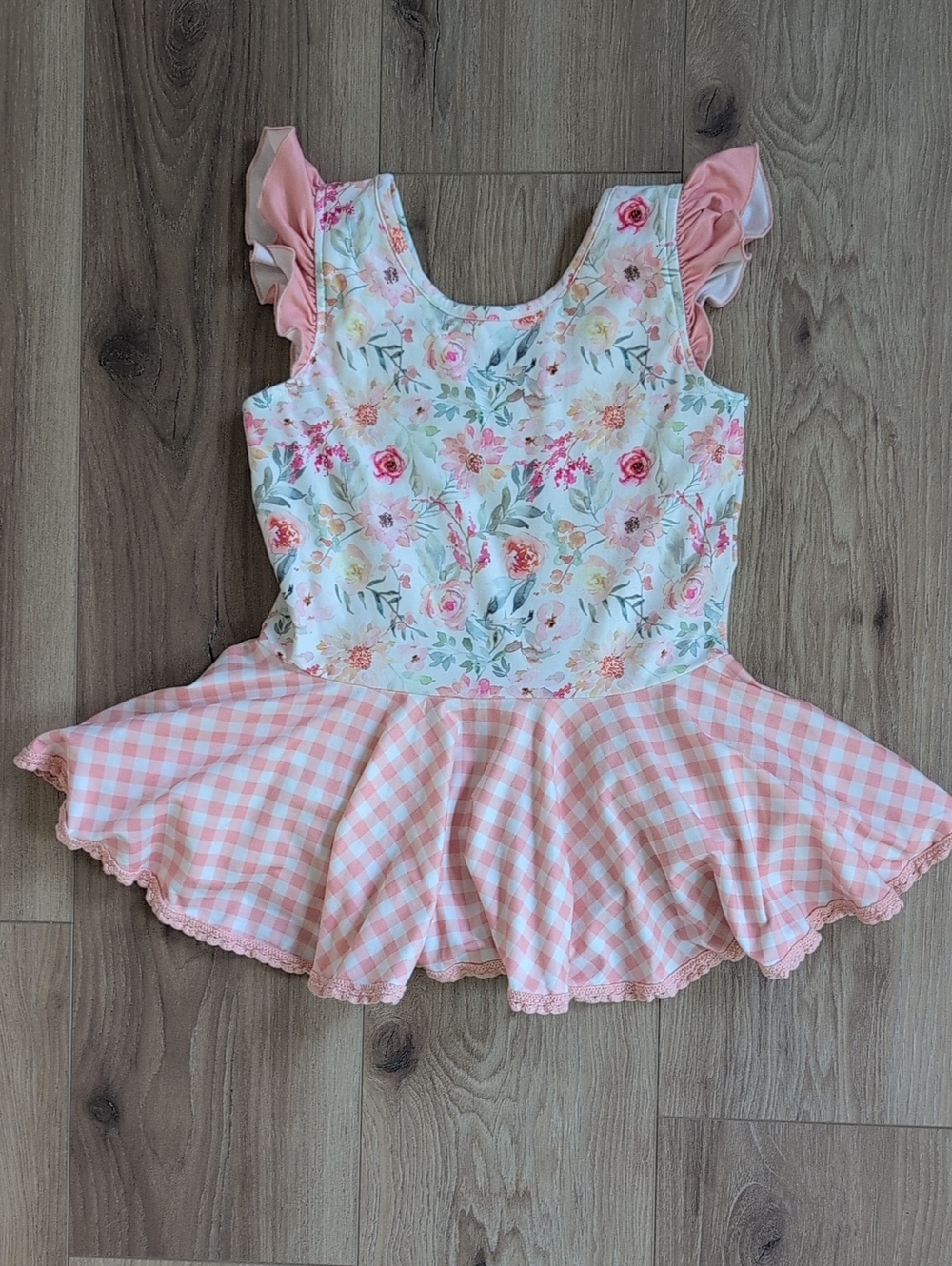Cheeky Plum Leotard - Floral With Peach Gingham